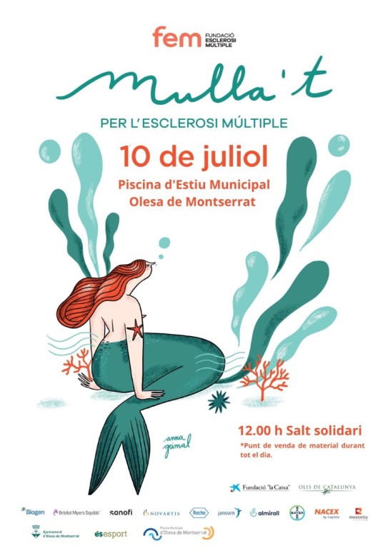 Cartell mull't amb un dibuix d'una sirena i la informació sobre el Salt solidari