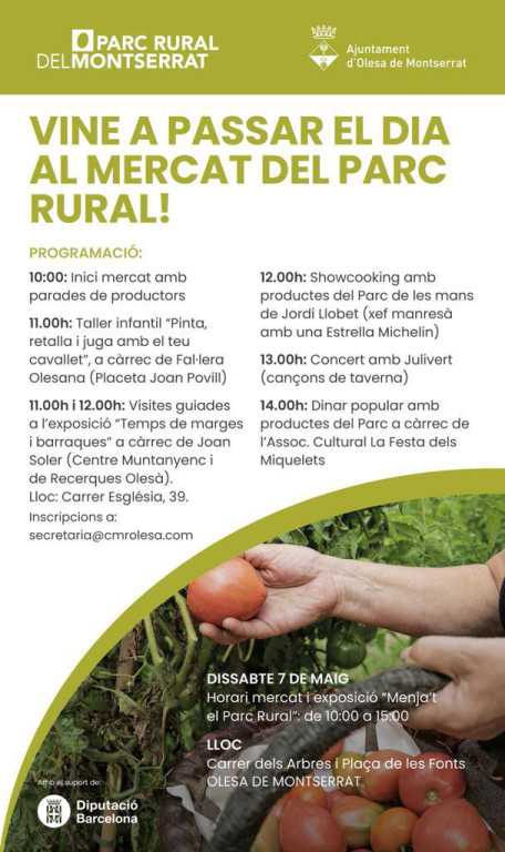 Cartell Vine a passar el dia al mercat del parc rural amb tota la programació d'activitats