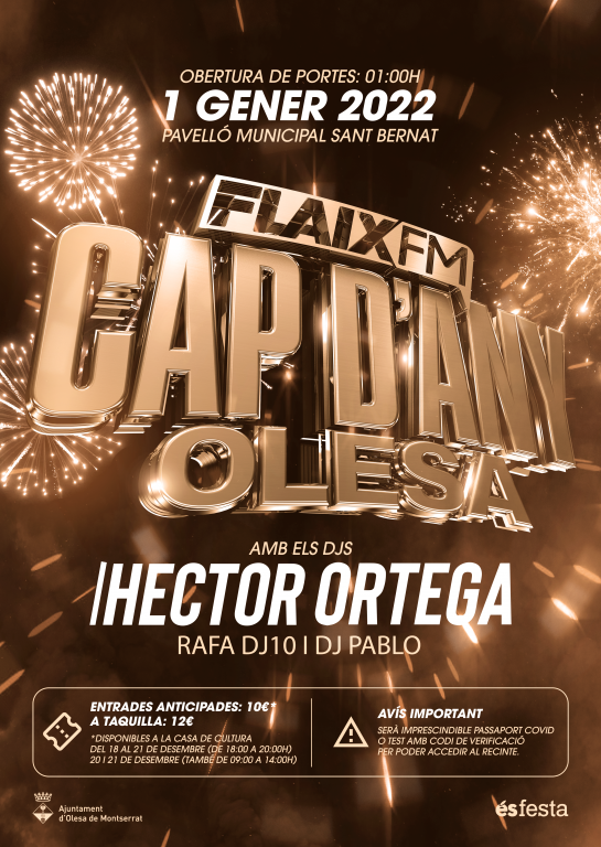 Cartell amb lletres daurades i la informació de la festa de cap d'any