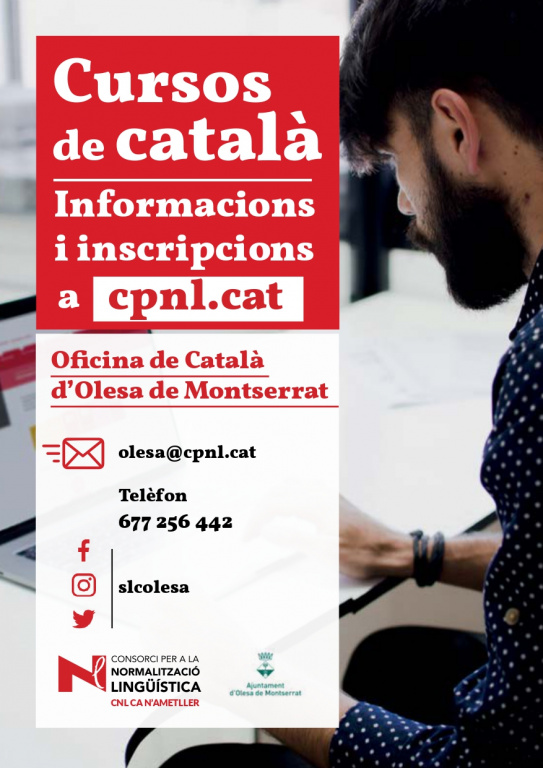 Cartell amb informació de contacte de l'oficina de normalització lingüística