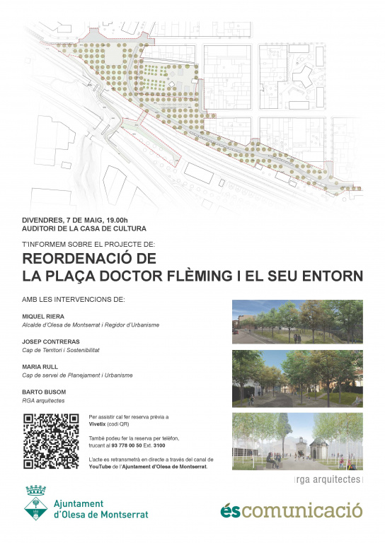 Cartell amb el projecte de la Plaça doctor flèming i el seu entorn amb tota la informació de com assistir i les intervencions