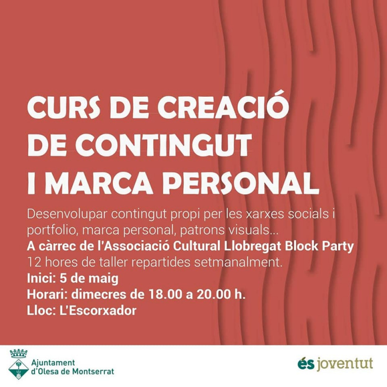 Cartell Curs de creació de contingut i marca personal amb la informació