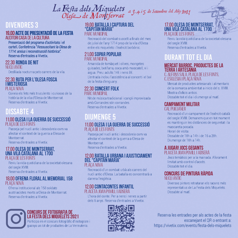 Programa d'activitats de la Festa dels Miquelets