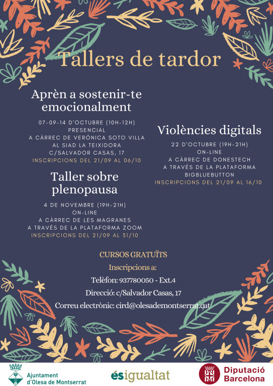 L'Ajuntament ofereix dos tallers sobre la plenopausa i per aprendre a gestionar emocions difícils